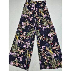H&M Floral Pattern Wide Leg Pants Womens Size 4 Boho Elastic Waist